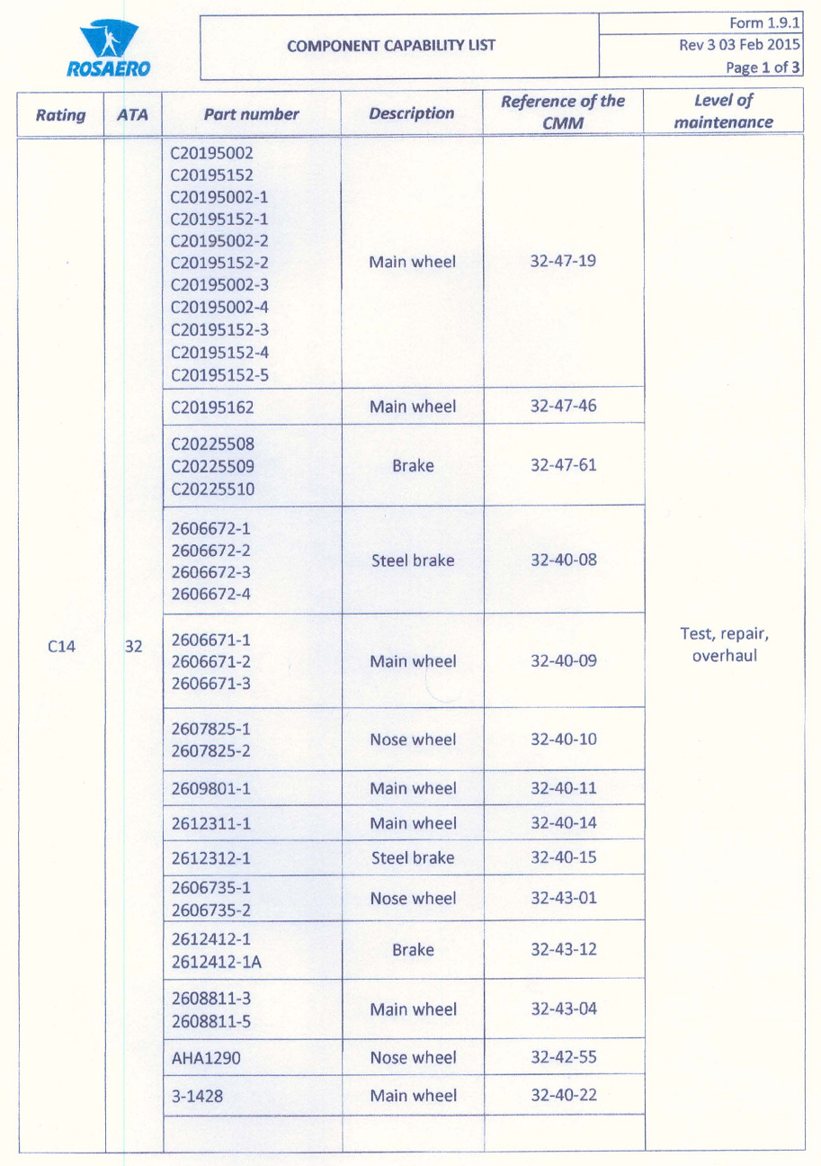 24.02.2015 г. ЗАО «РосАэро» получило подтверждение на право выполнения всего перечня работ по колёсам и тормозам отечественного воздушного судна Sukhoi Superjet 100